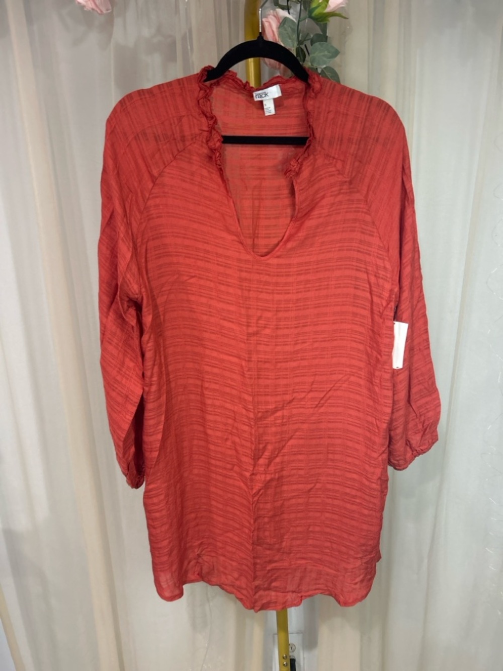 Nordstrom Rack Coral Sheer Blouse Cover Up Ruffle Neck Tunic S